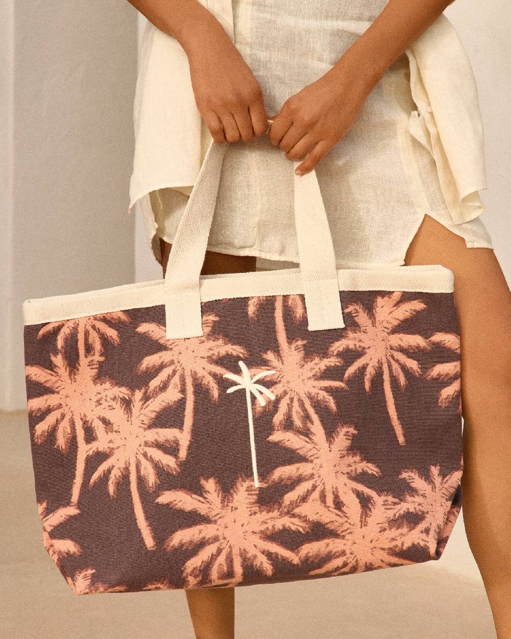 Manebí Canvas California Tote Bag - Cocoa \u0026 Orange Rust Maxi Palm Hotsell