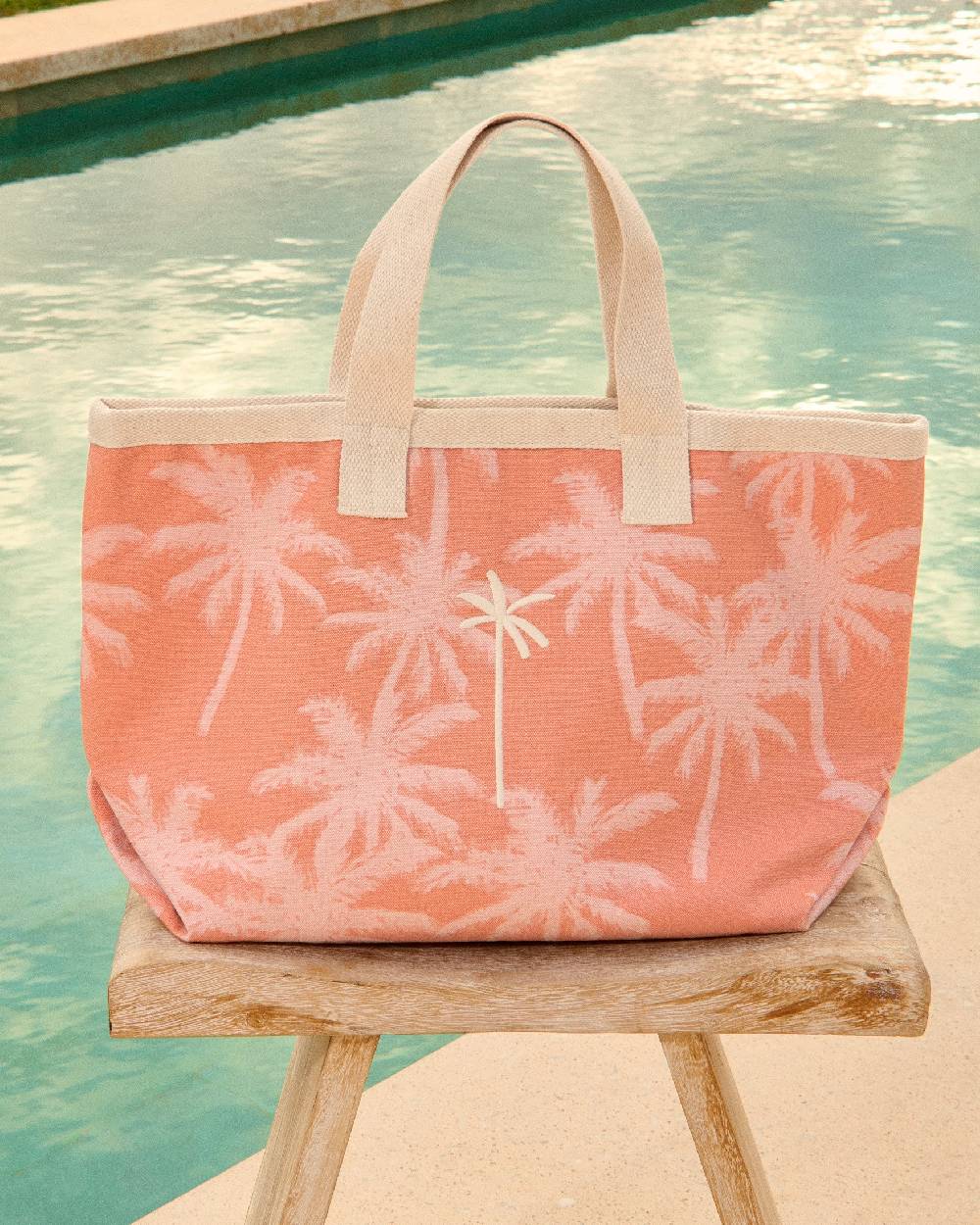 Manebí Canvas California Tote Bag - Sunbaked \u0026 Cream Pink Maxi Palm Vendita Calda