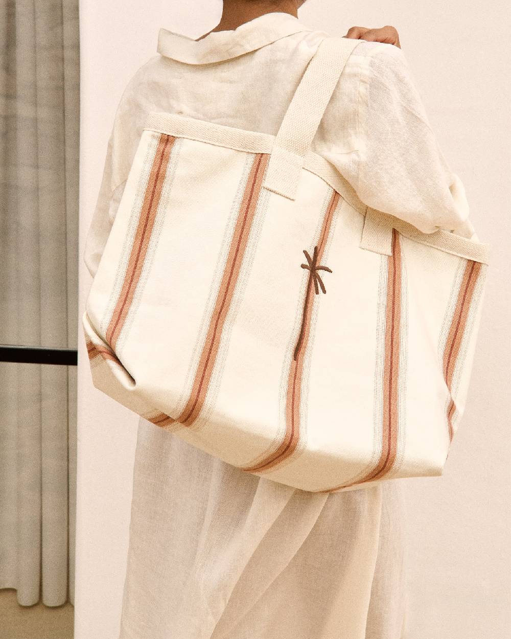 Manebí Canvas California Tote Bag - Cocoa Beige Multistripes Vendita Economica