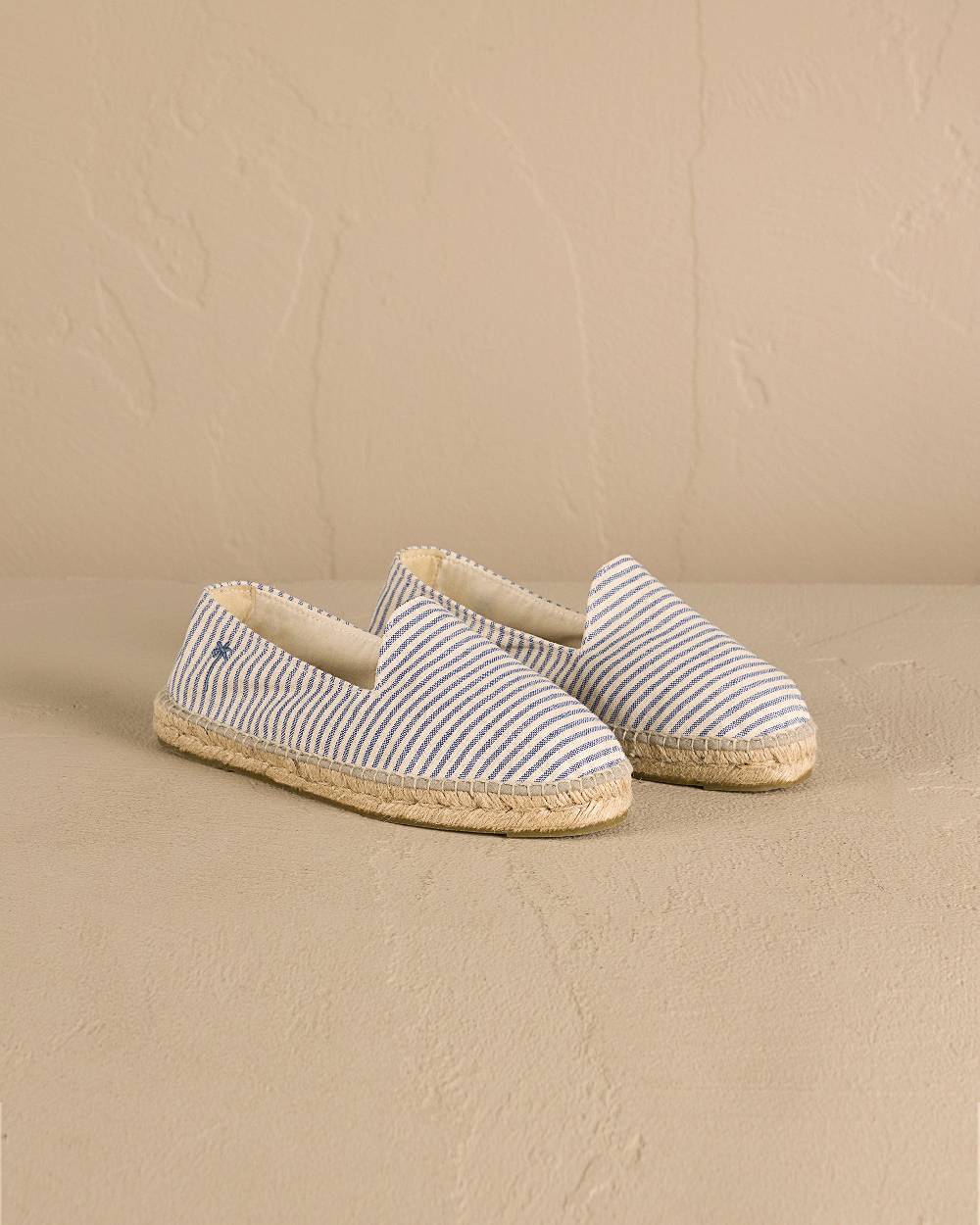 Manebí Recycled Cotton Canvas Espadrilles - Navy Blue Micro Stripes On Beige Promozione