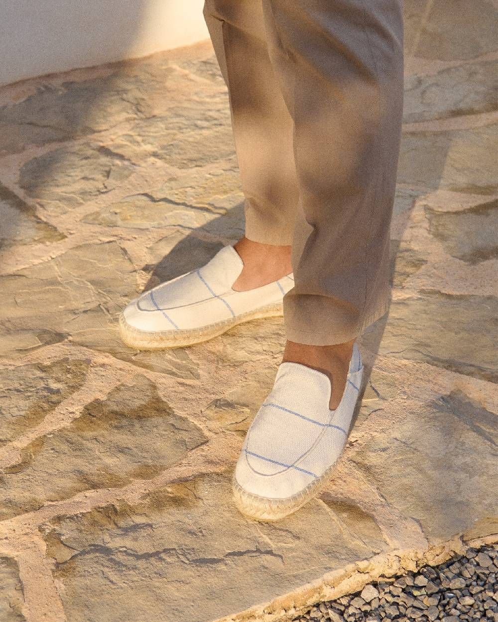 Manebí Woven Canvas|Traveler Loafers Espadrilles - Navy Blue Micro Stripes On Beige Negozio