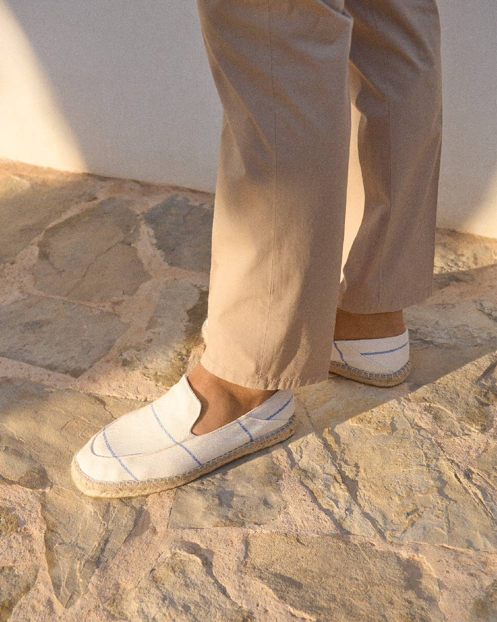 Manebí Woven Canvas|Traveler Loafers Espadrilles - Navy Blue Micro Stripes On Beige Negozio