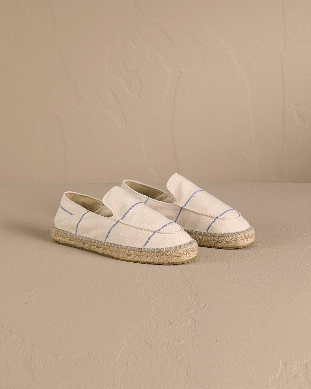 Manebí Woven Canvas|Traveler Loafers Espadrilles - Navy Blue Micro Stripes On Beige Negozio