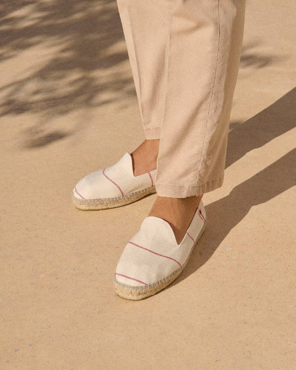 Manebí Woven Canvas Espadrilles - Red Micro Stripes On Beige In Saldo