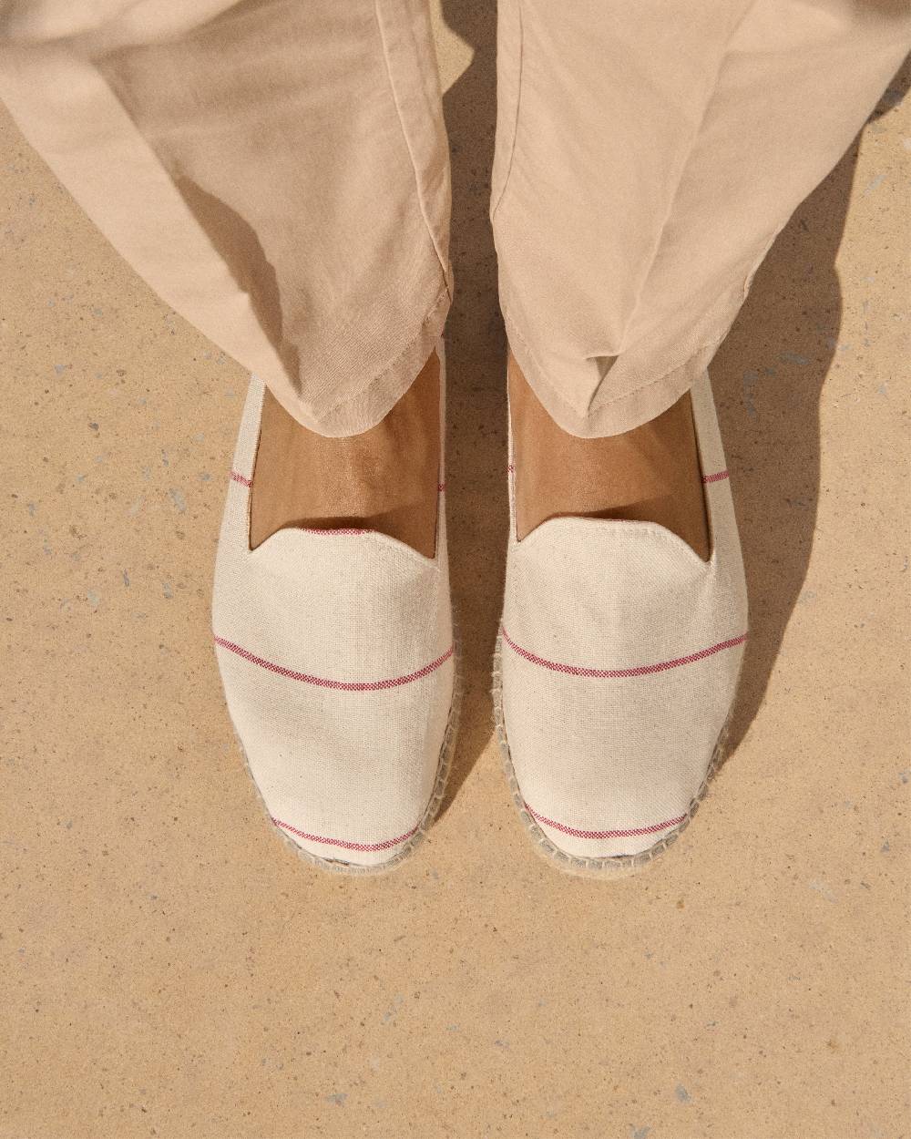 Manebí Woven Canvas Espadrilles - Red Micro Stripes On Beige In Saldo
