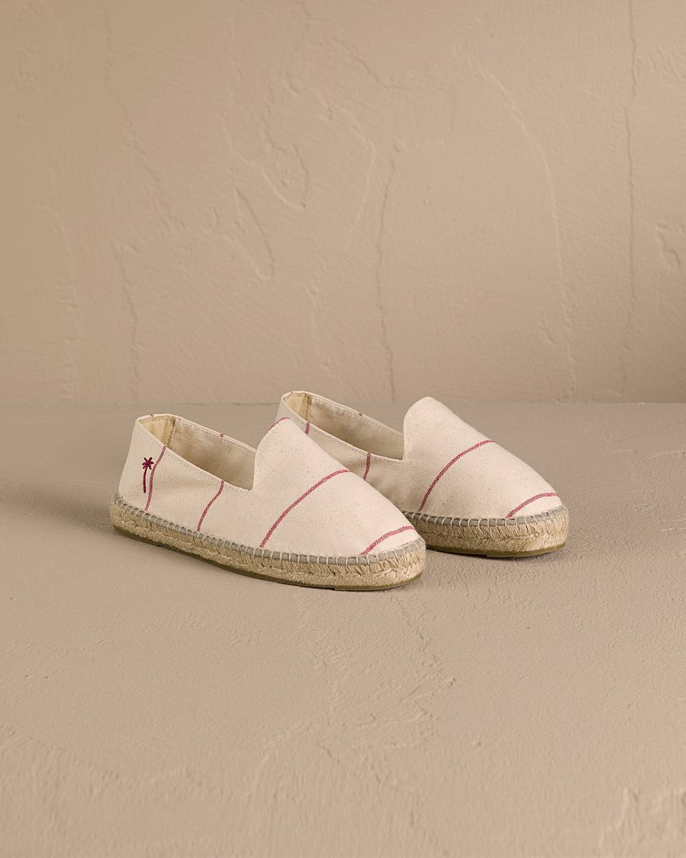 Manebí Woven Canvas Espadrilles - Red Micro Stripes On Beige In Saldo
