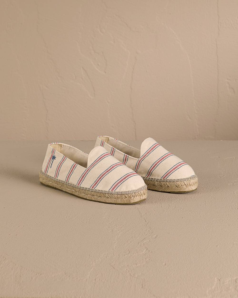 Manebí Recycled Cotton Canvas Espadrilles - Red \u0026 Navy Blue Micro Stripes On Beige Nuova