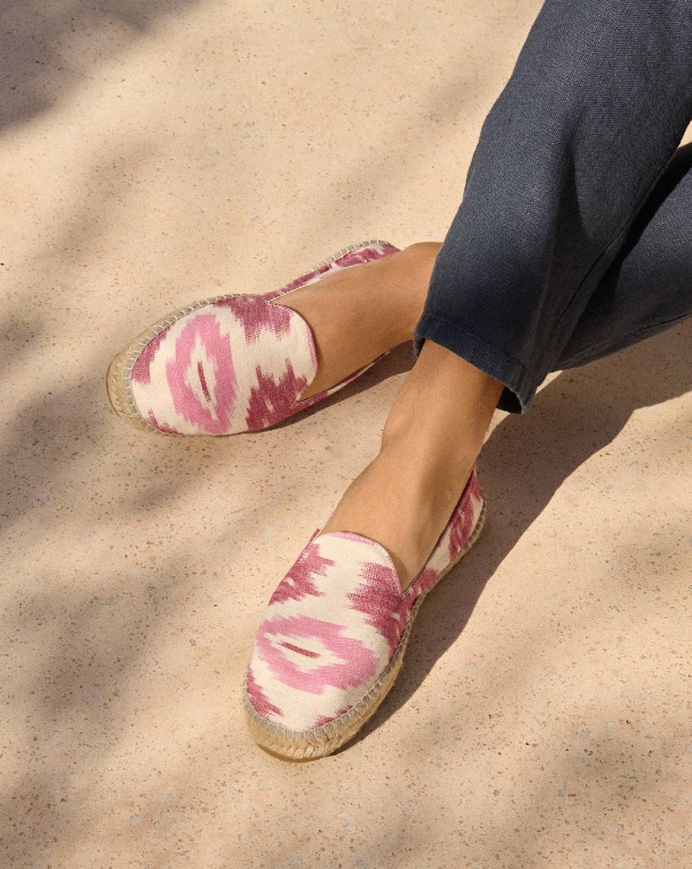 Manebí Dyed Cotton Espadrilles - Pink And White Ikat Italy
