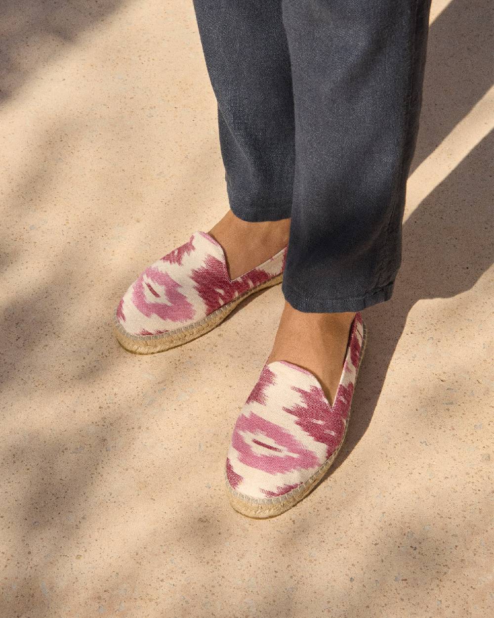 Manebí Dyed Cotton Espadrilles - Pink And White Ikat Italy