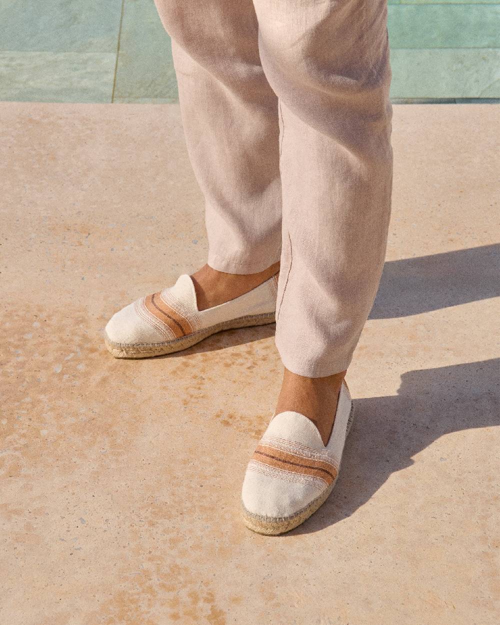Manebí Cotton Linen And Silk|Raw Fabric Espadrilles - Rust Macro Stripe Italia