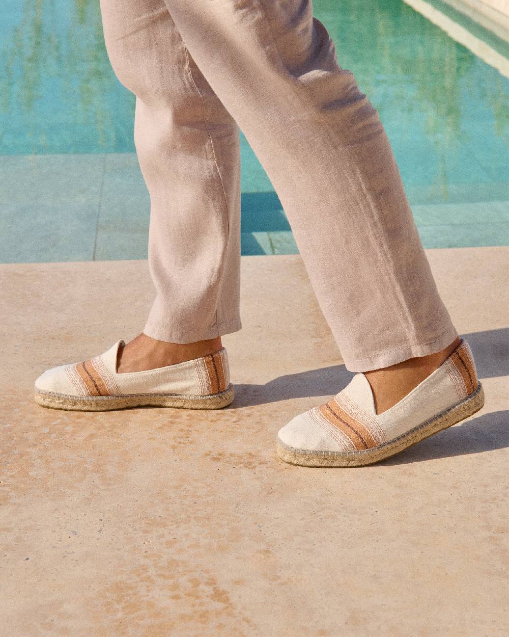 Manebí Cotton Linen And Silk|Raw Fabric Espadrilles - Rust Macro Stripe Italia