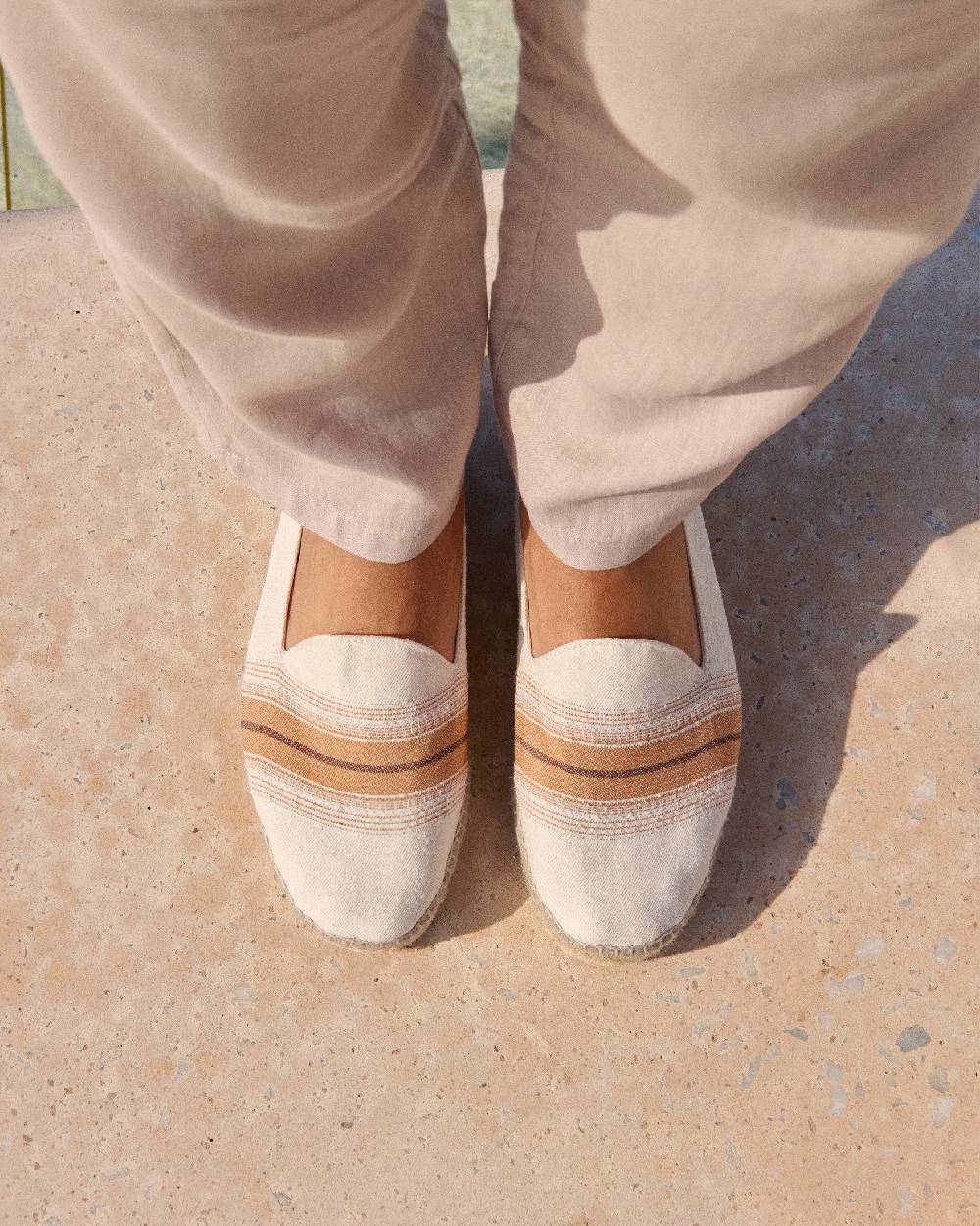 Manebí Cotton Linen And Silk|Raw Fabric Espadrilles - Rust Macro Stripe Italia