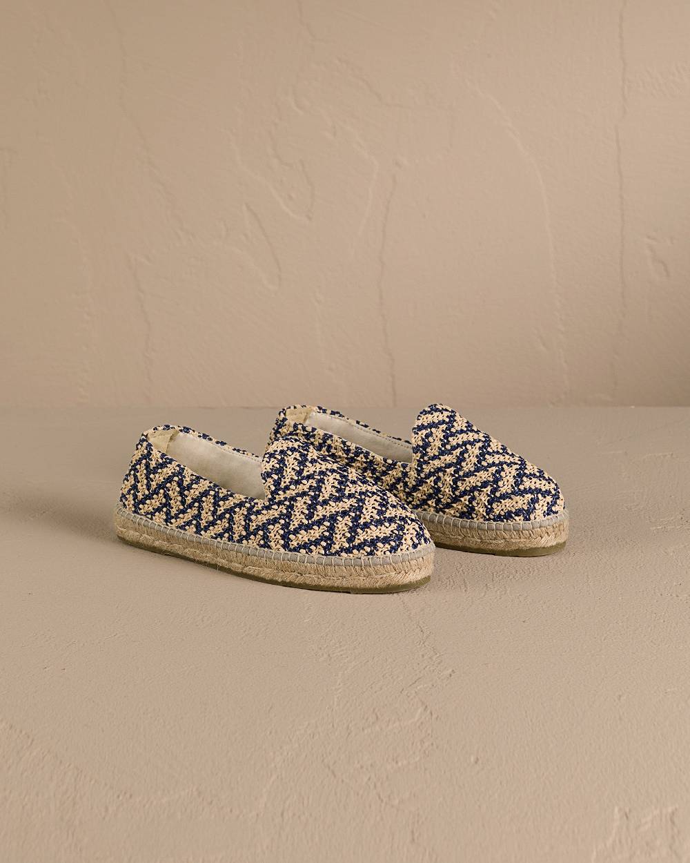 Manebí Raffia Zig Zag Espadrilles - Navy Blue And Natural Spedizione Gratuita