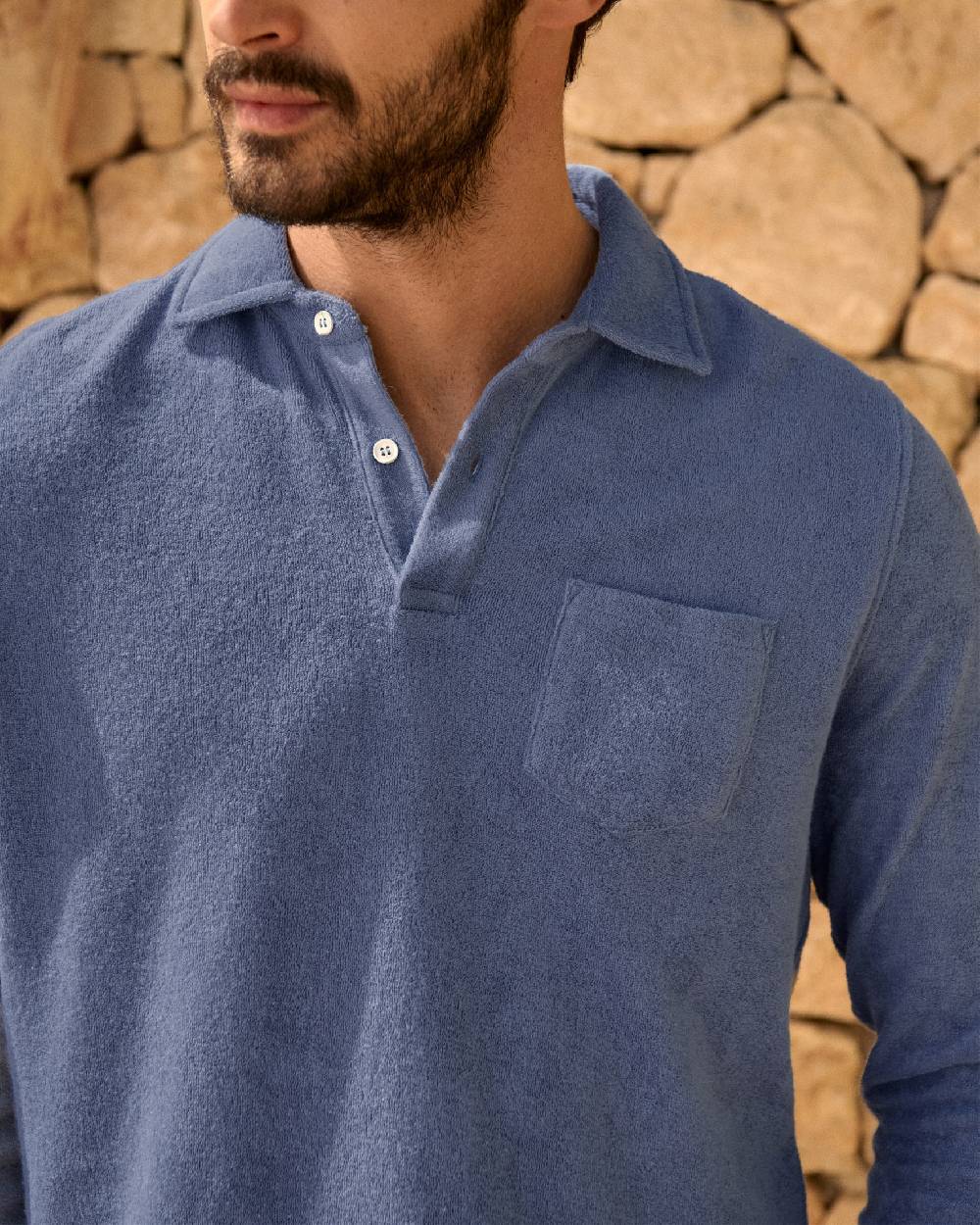 Manebí Organic Terry Cotton|Antonello Polo Shirt - Long Sleeve Petrole Shopping Online