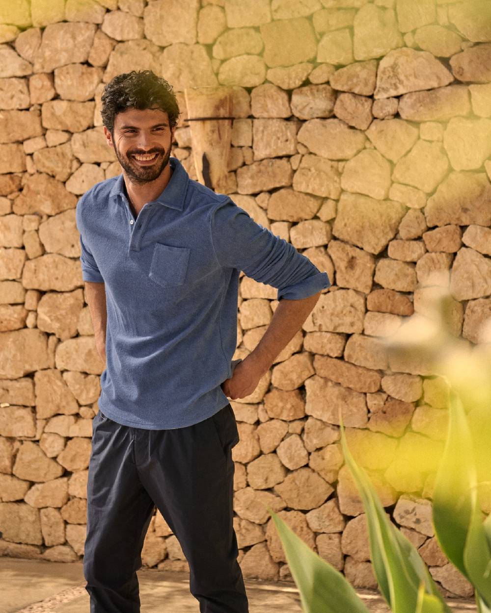 Manebí Organic Terry Cotton|Antonello Polo Shirt - Long Sleeve Petrole Shopping Online
