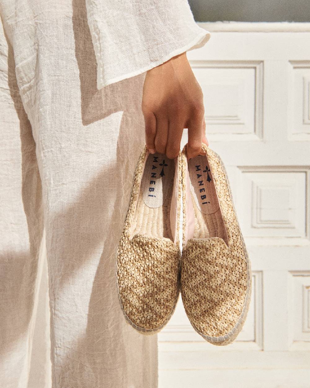 Manebí Raffia Zig-Zag Double Sole|Espadrilles - Cream \u0026 Natural Sconto