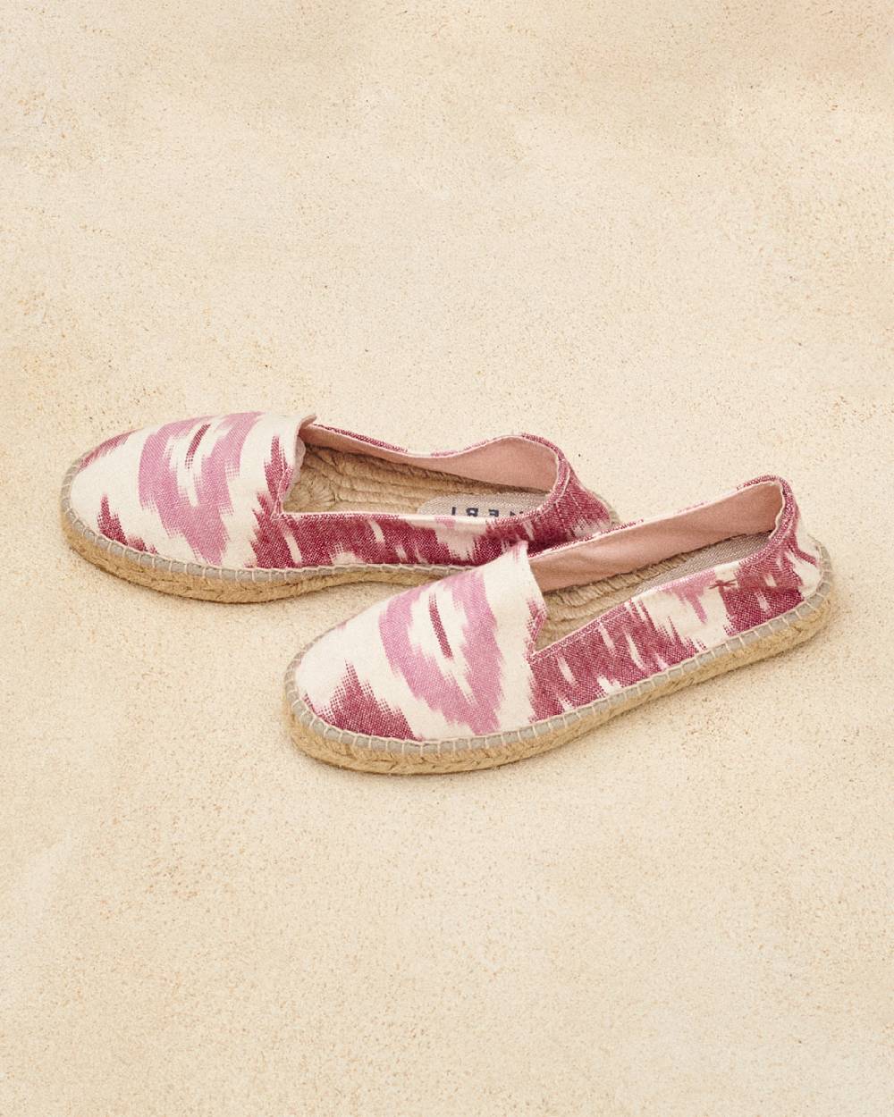Manebí Dyed Cotton Flat Espadrilles - Tulum Pink And White Ikat Economico