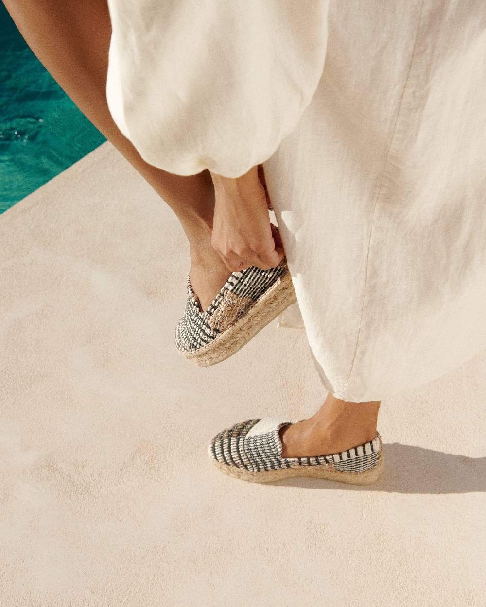 Manebí Silk And Cotton Patchwork|Double Sole Espadrilles - Yucatán White Natural And Black Saldi