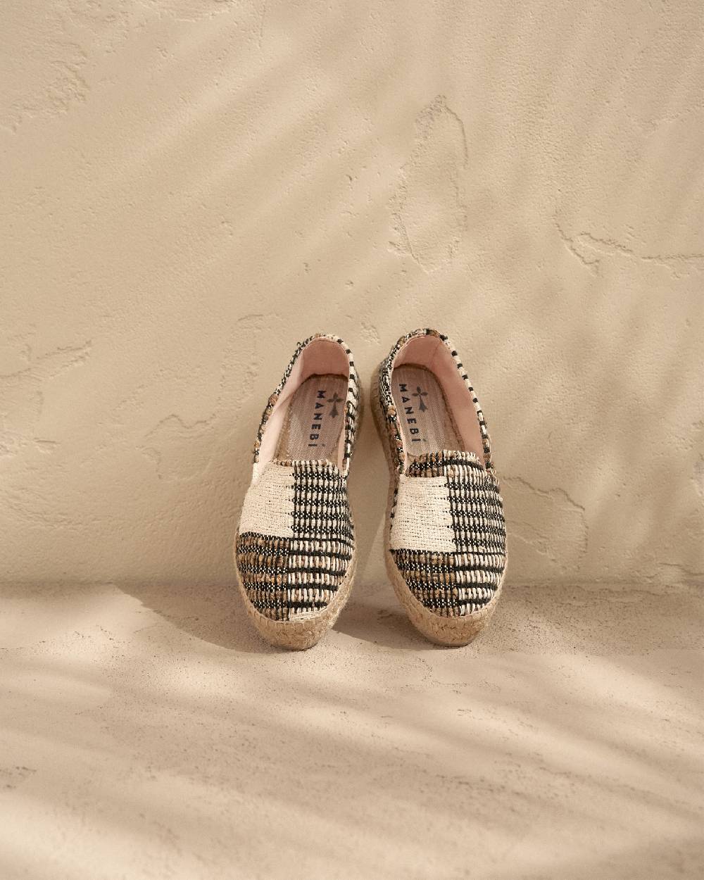 Manebí Silk And Cotton Patchwork|Double Sole Espadrilles - Yucatán White Natural And Black Saldi