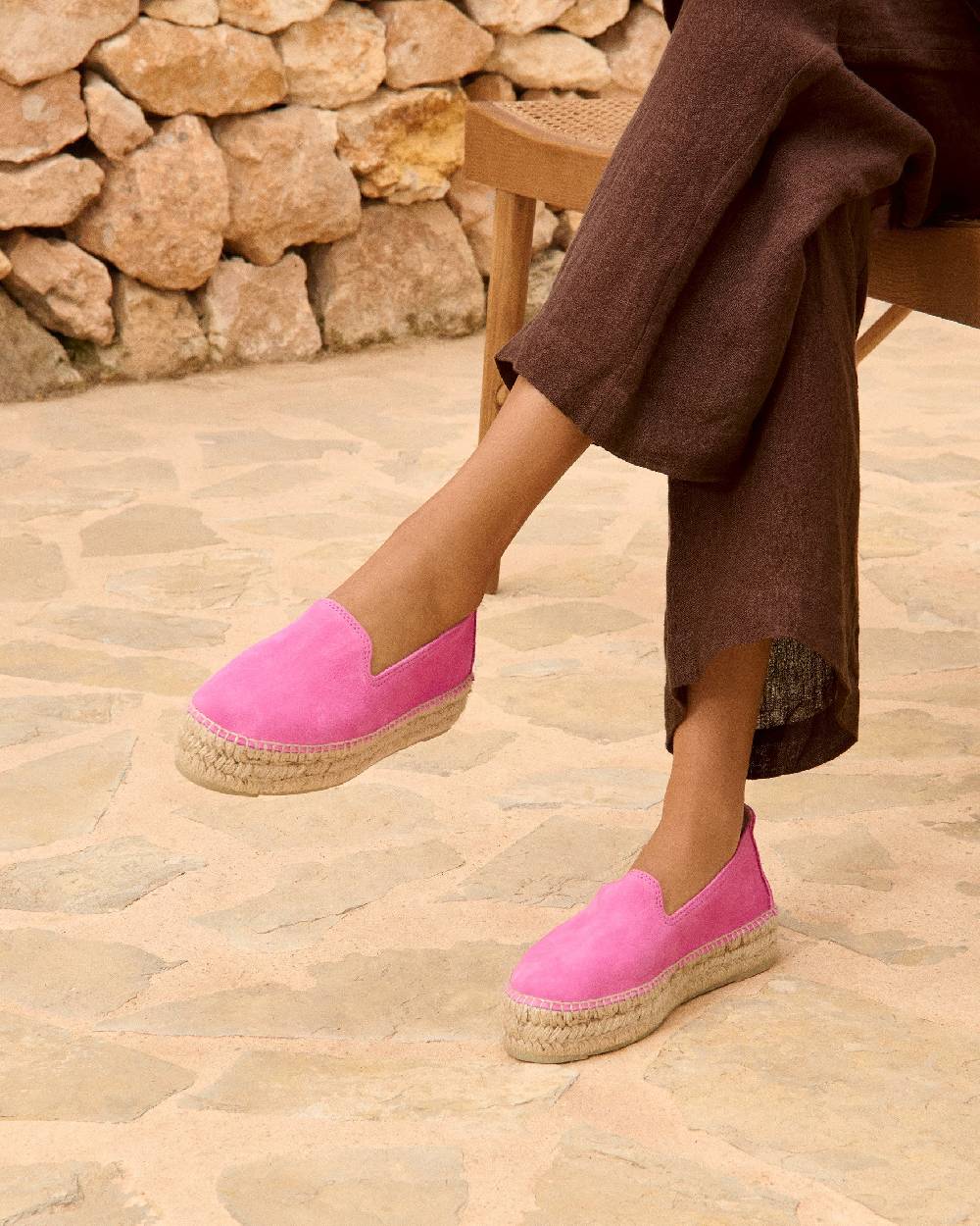 Manebí Espadrillas con doppia suola in pelle scamosciata - Hamptons - Bold Pink Vendita Calda