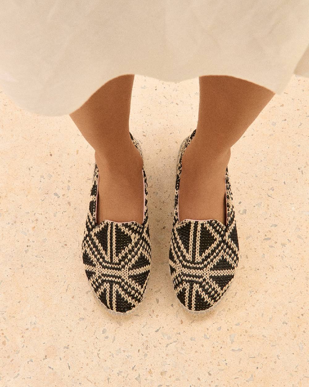 Manebí Raffia Pattern Double Sole Espadrilles - Yucatán Black Triangles On Natural Vendite Flash