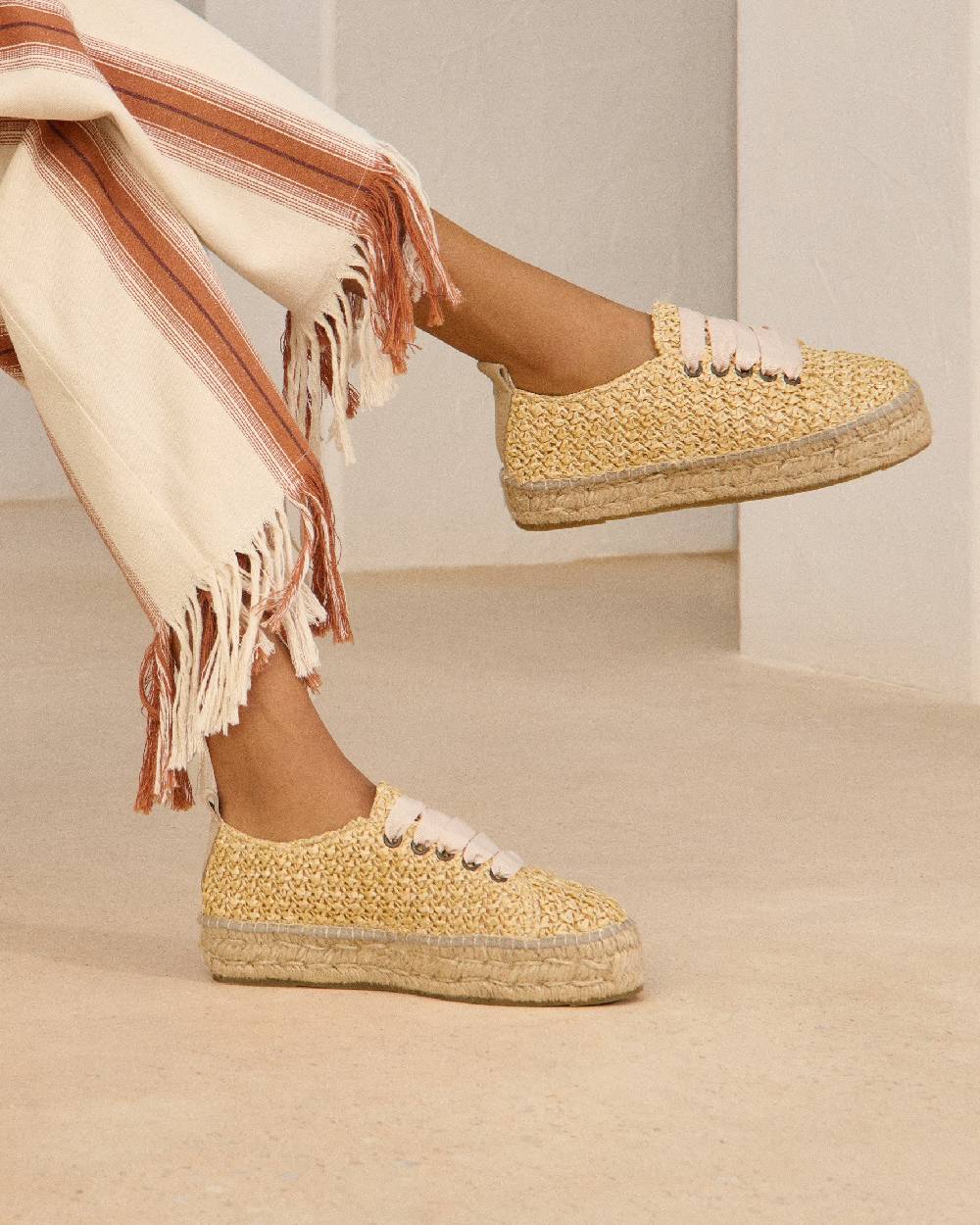 Manebí Raffia Lace-Up Espadrilles - Pink, Light Blue \u0026 Pastel Rose Laces Raffia Net 2025