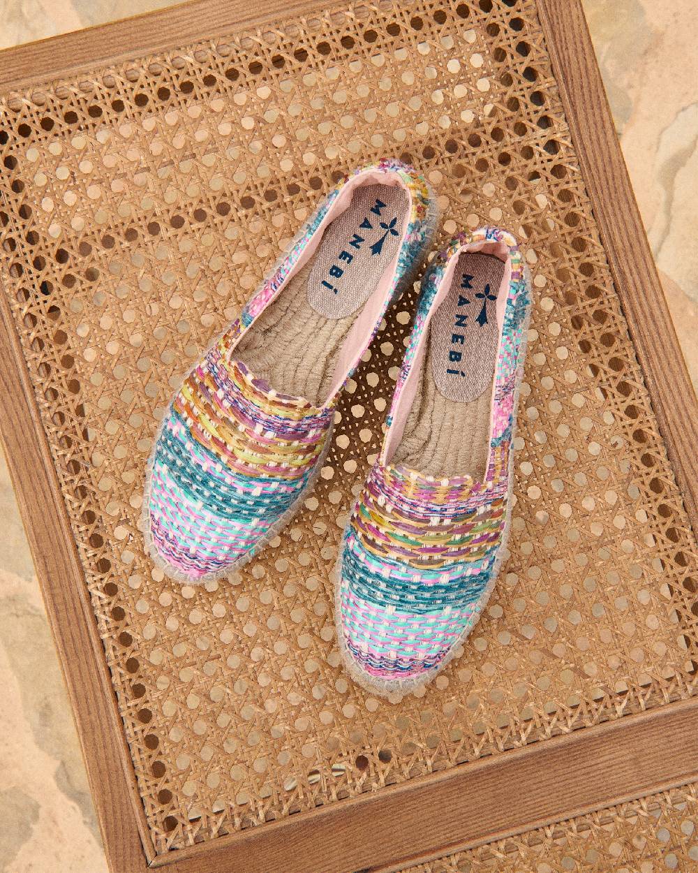 Manebí Raffia Jute Mix Double Sole Espadrilles - Acapulco Fucsia Blue Mix Italia
