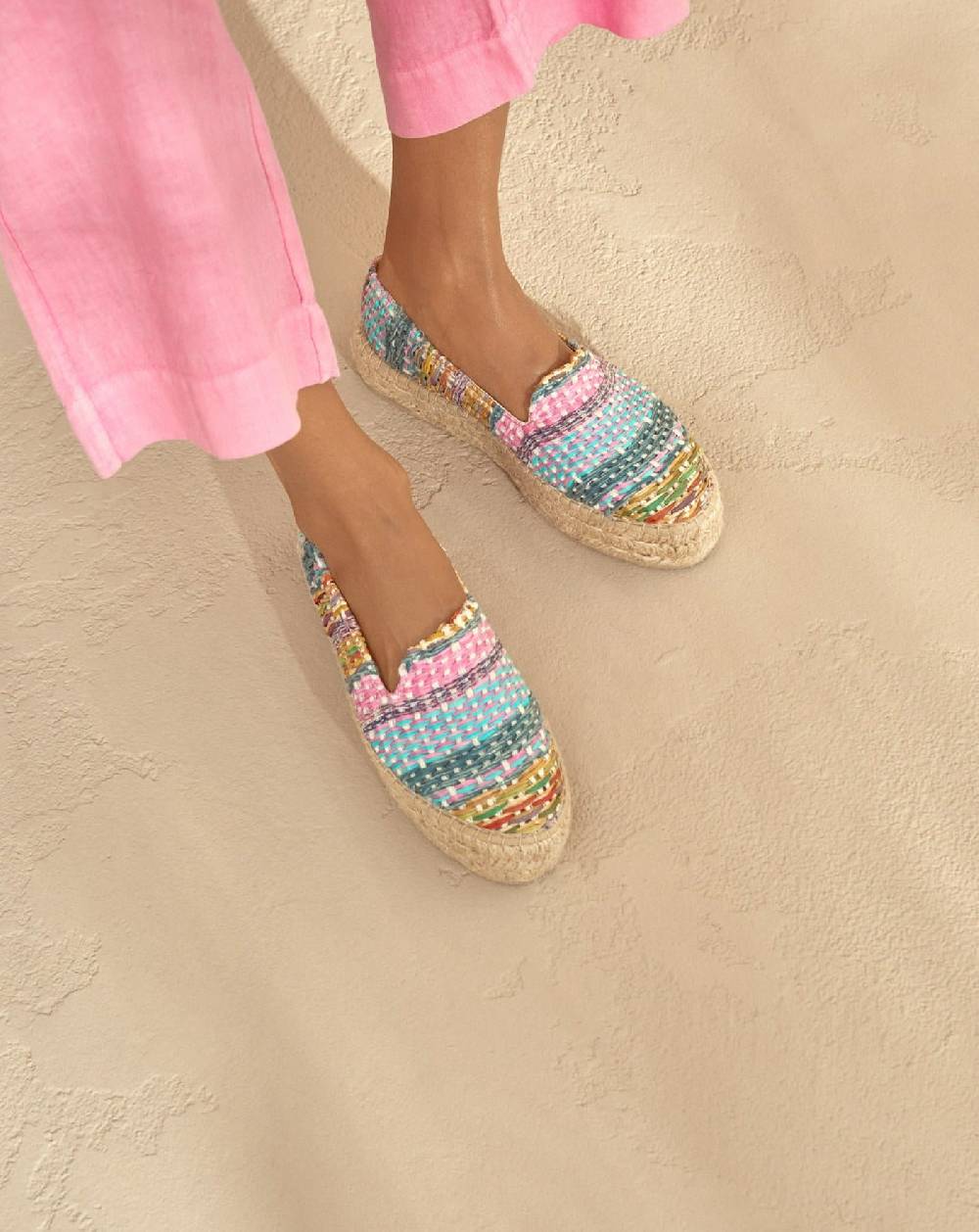 Manebí Raffia Jute Mix Double Sole Espadrilles - Acapulco Fucsia Blue Mix Italia
