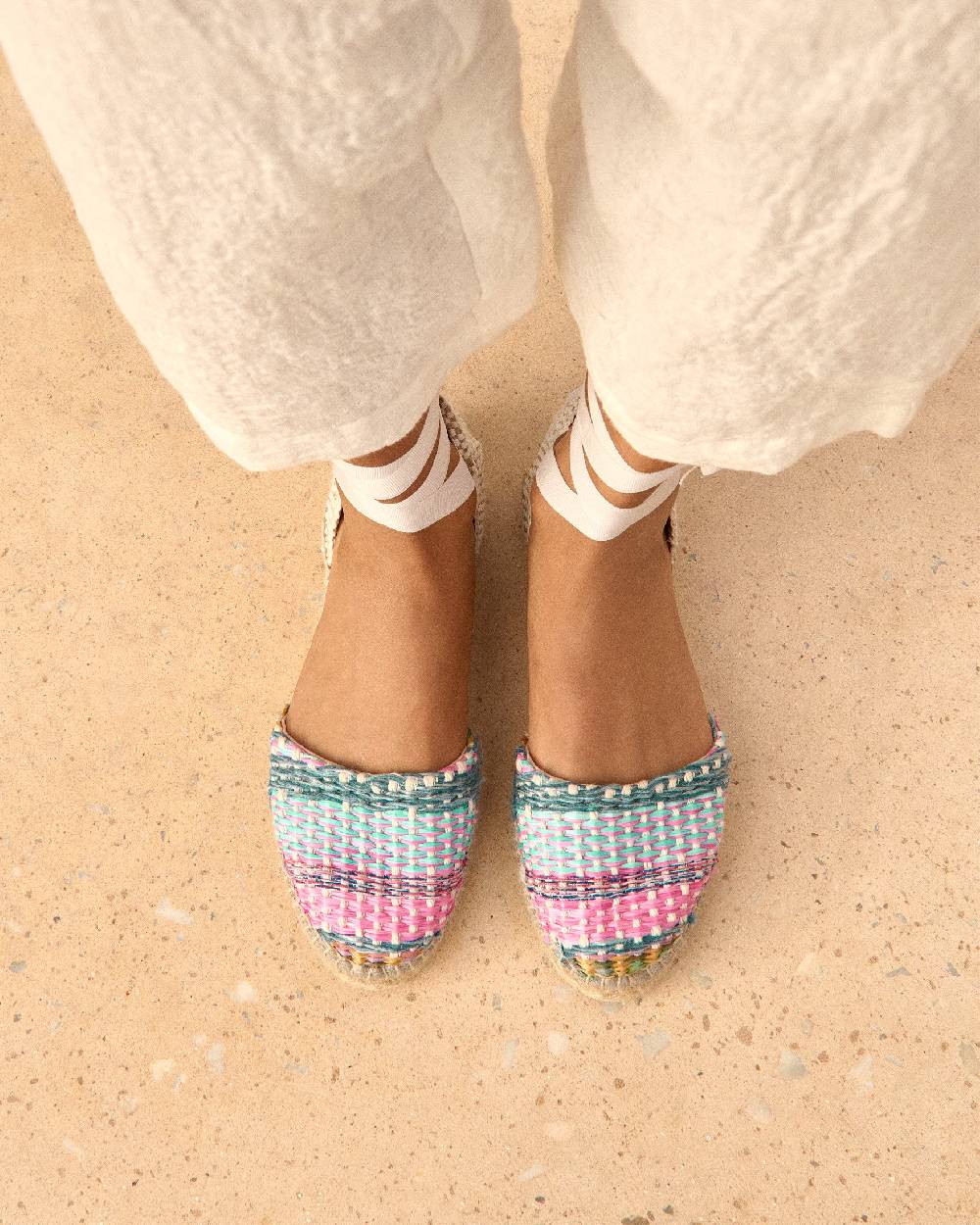 Manebí Raffia Flat Valenciana Espadrilles - Acapulco Fucsia Blue Mix Qualità