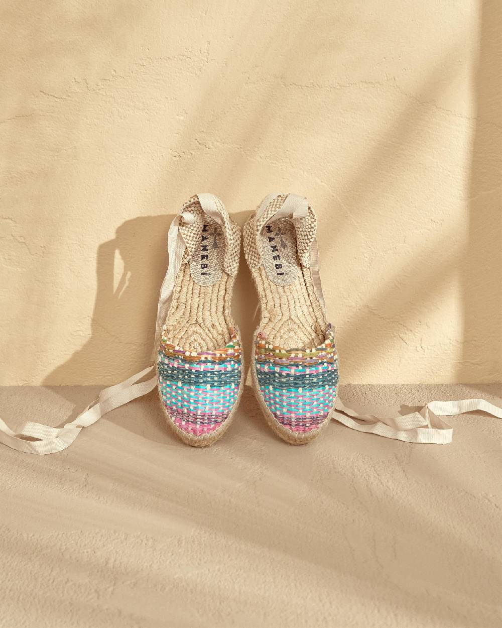 Manebí Raffia Flat Valenciana Espadrilles - Acapulco Fucsia Blue Mix Qualità