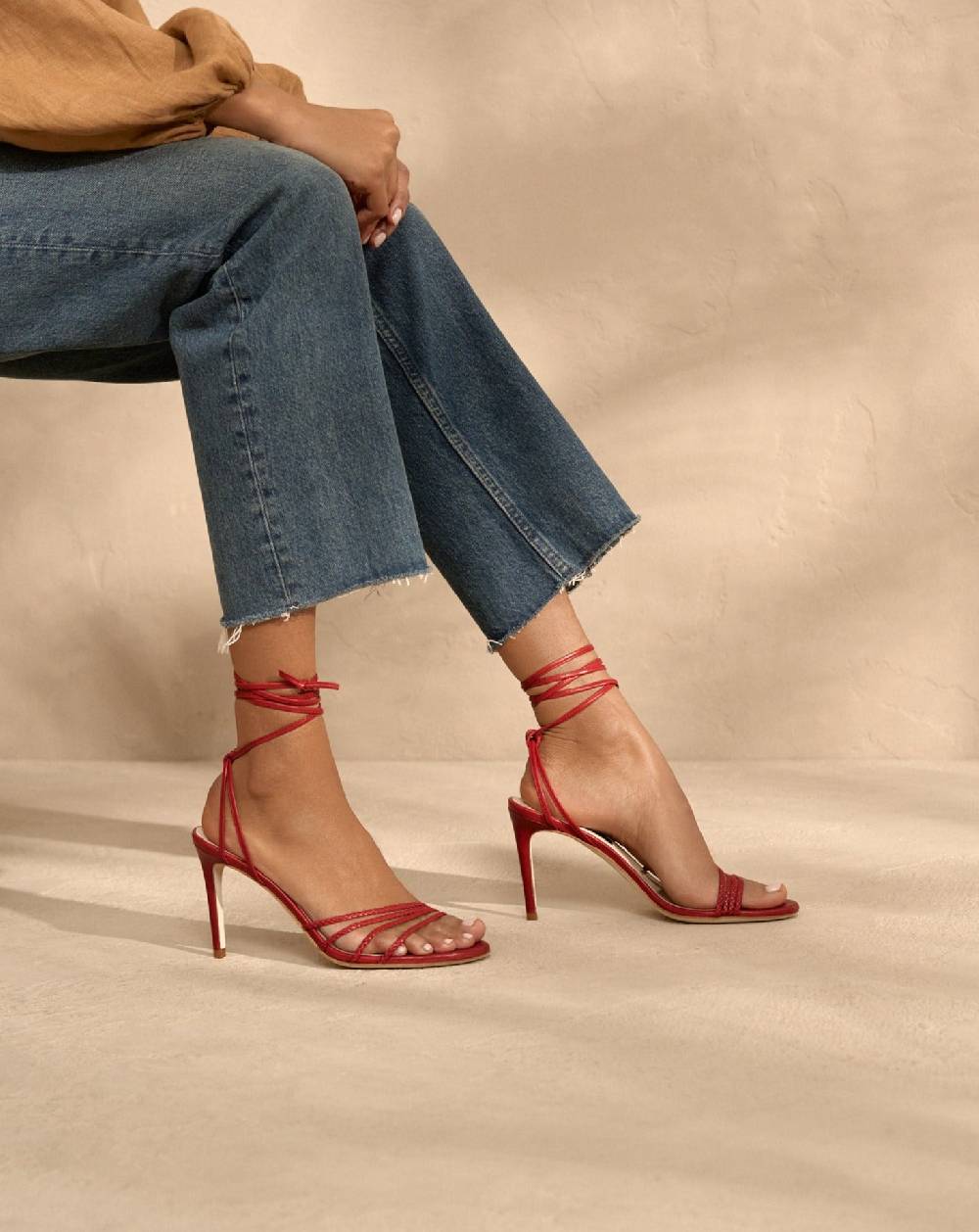 Manebí Savana Leather Braided Heels - Lace Up Bordeaux Moda
