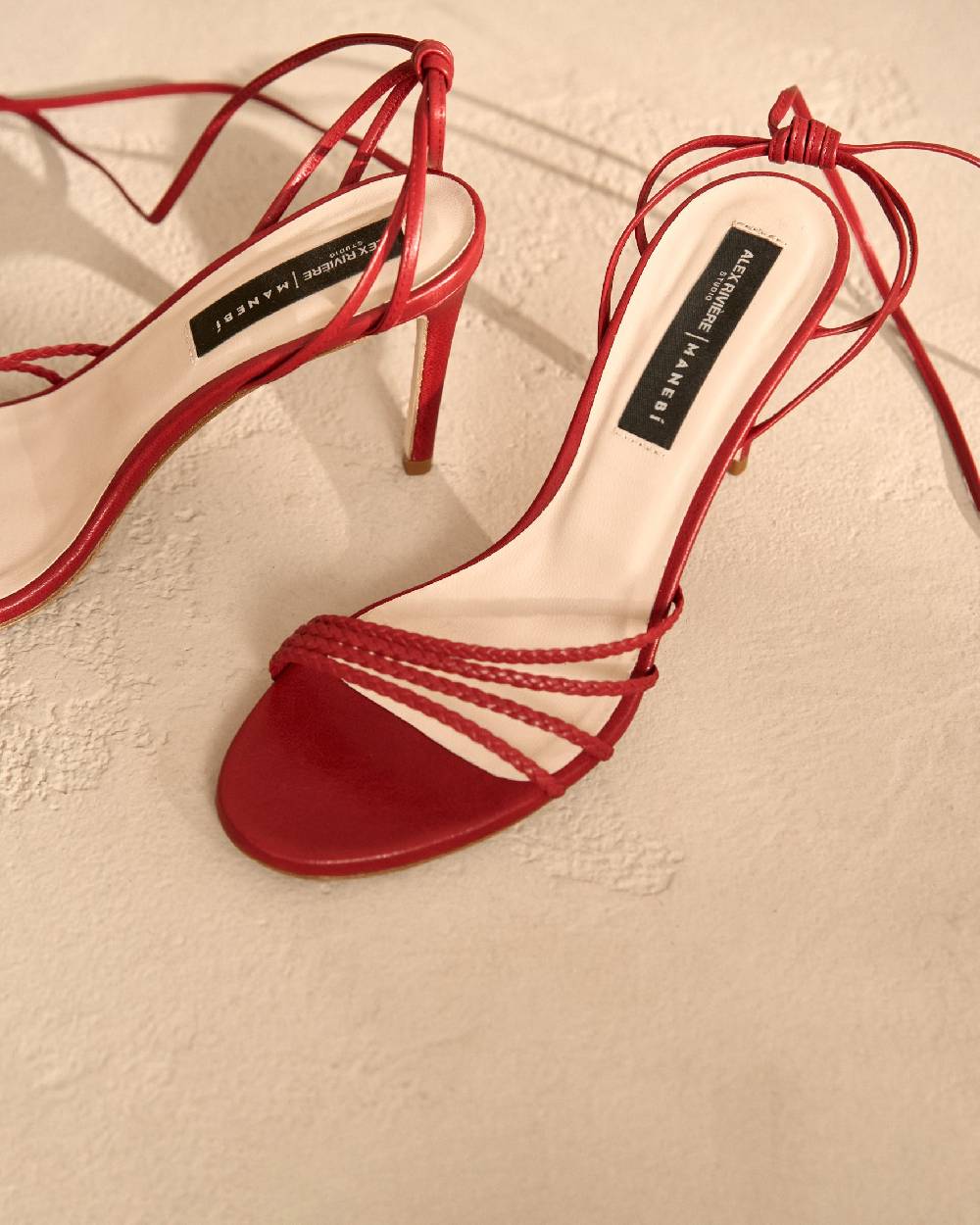 Manebí Savana Leather Braided Heels - Lace Up Bordeaux Moda