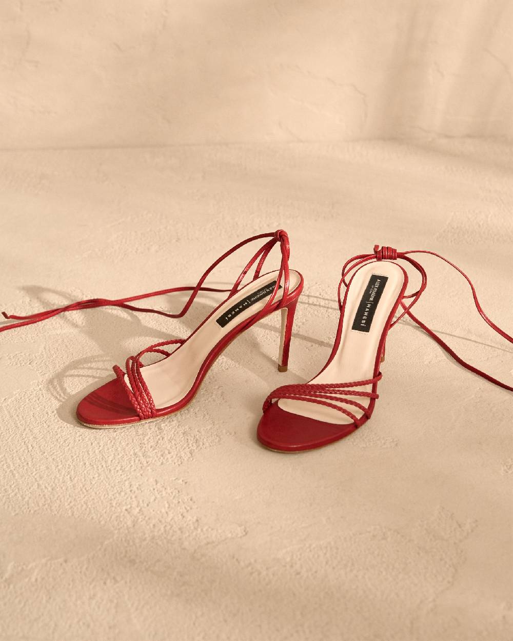Manebí Savana Leather Braided Heels - Lace Up Bordeaux Moda