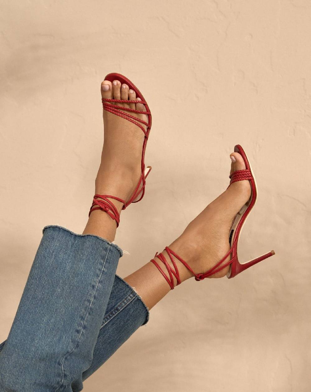Manebí Savana Leather Braided Heels - Lace Up Bordeaux Moda