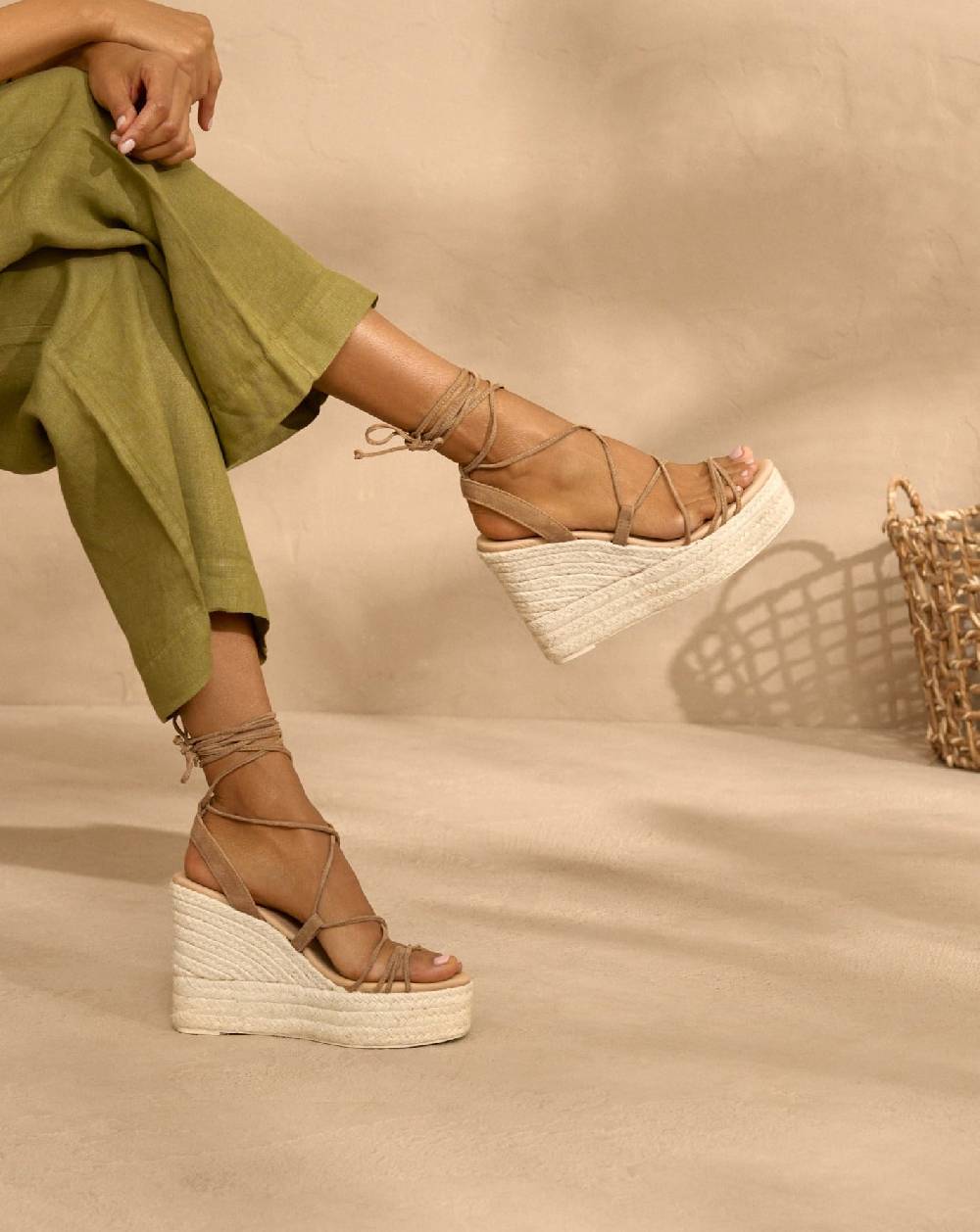 Manebí Portofino Soft Suede|Wedge Espadrilles - Lace-Up Tobacco Italia