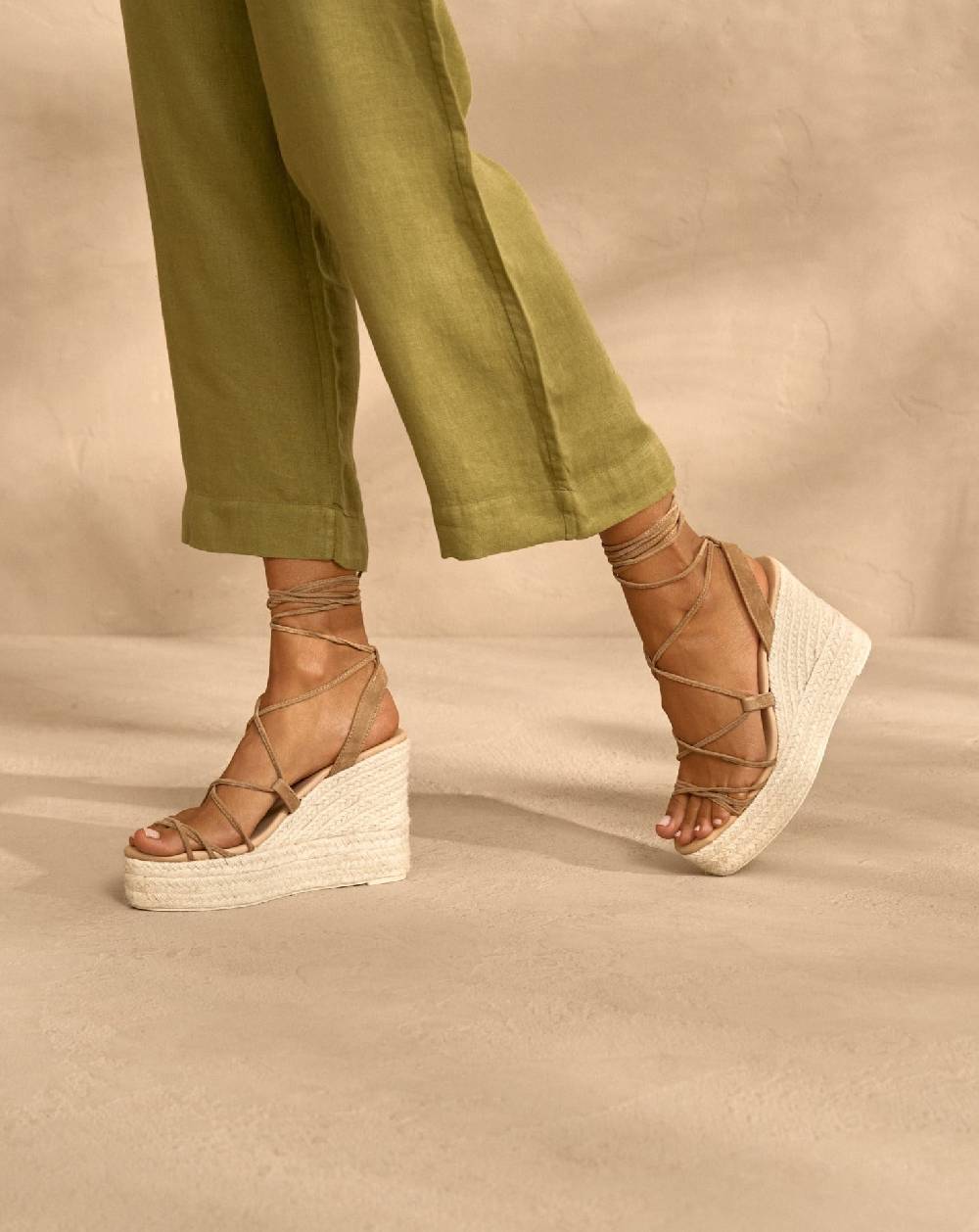 Manebí Portofino Soft Suede|Wedge Espadrilles - Lace-Up Tobacco Italia
