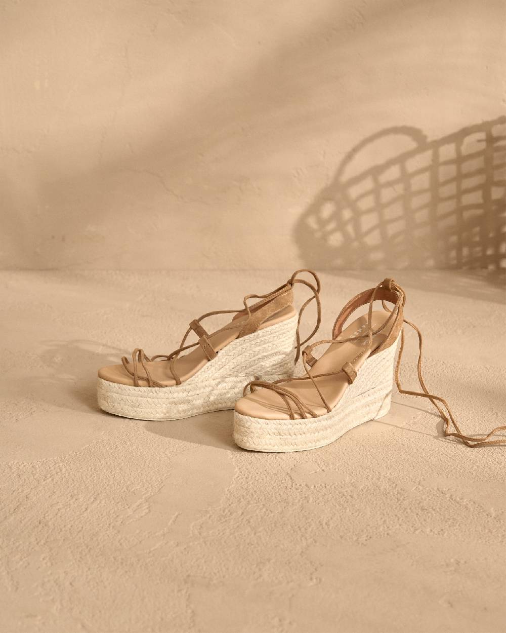 Manebí Portofino Soft Suede|Wedge Espadrilles - Lace-Up Tobacco Italia