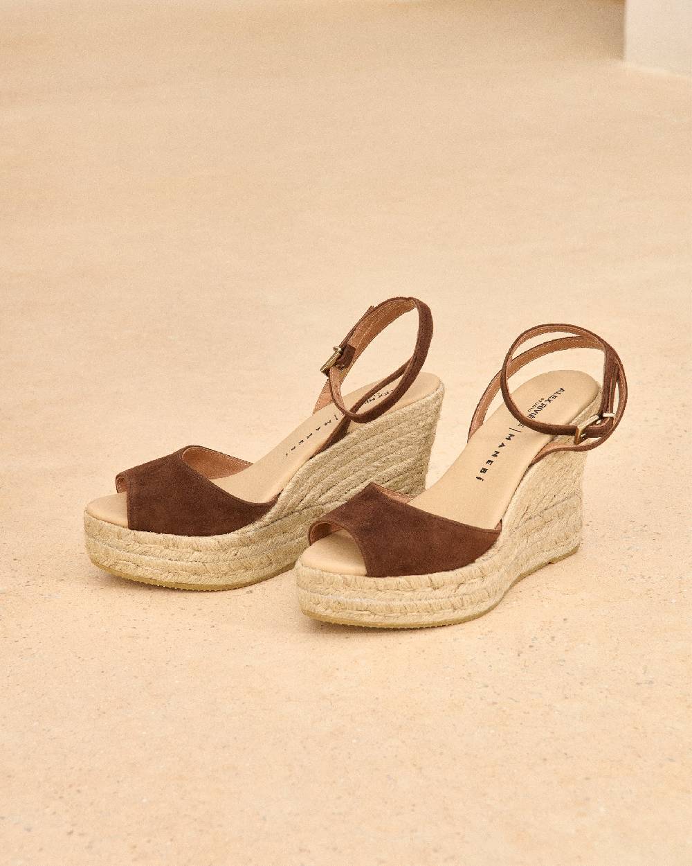 Manebí Viky Soft Suede Open Toe|Wedge Espadrilles - Tobacco In Linea