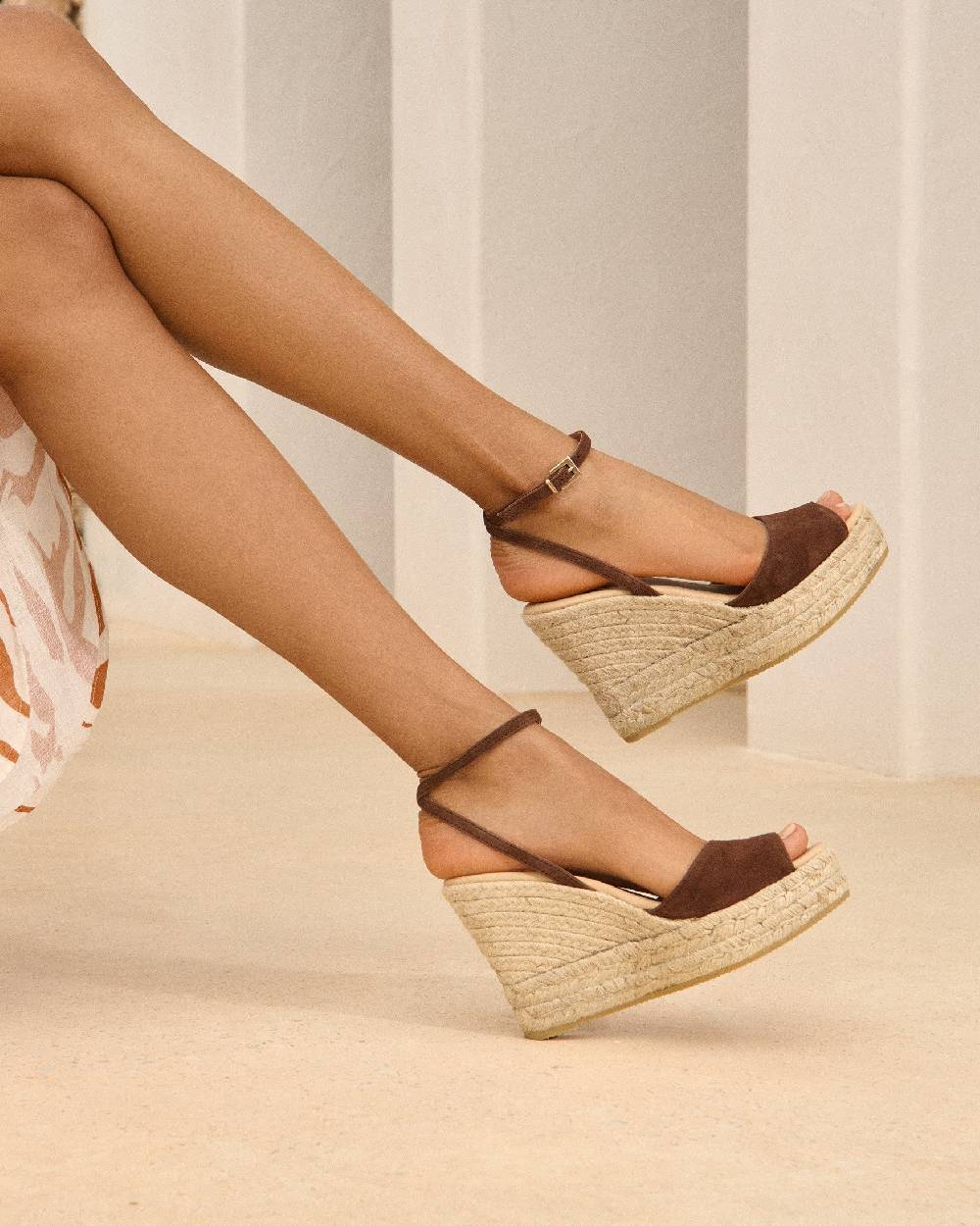 Manebí Viky Soft Suede Open Toe|Wedge Espadrilles - Tobacco In Linea