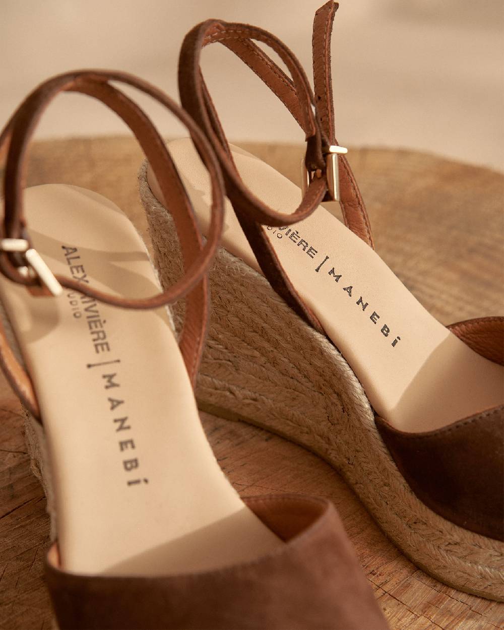 Manebí Viky Soft Suede Open Toe|Wedge Espadrilles - Tobacco In Linea