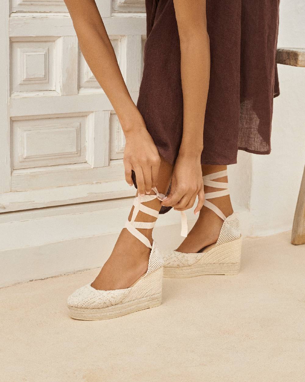Manebí Cotton Crochet|Wedge Espadrilles - Natural Qualità