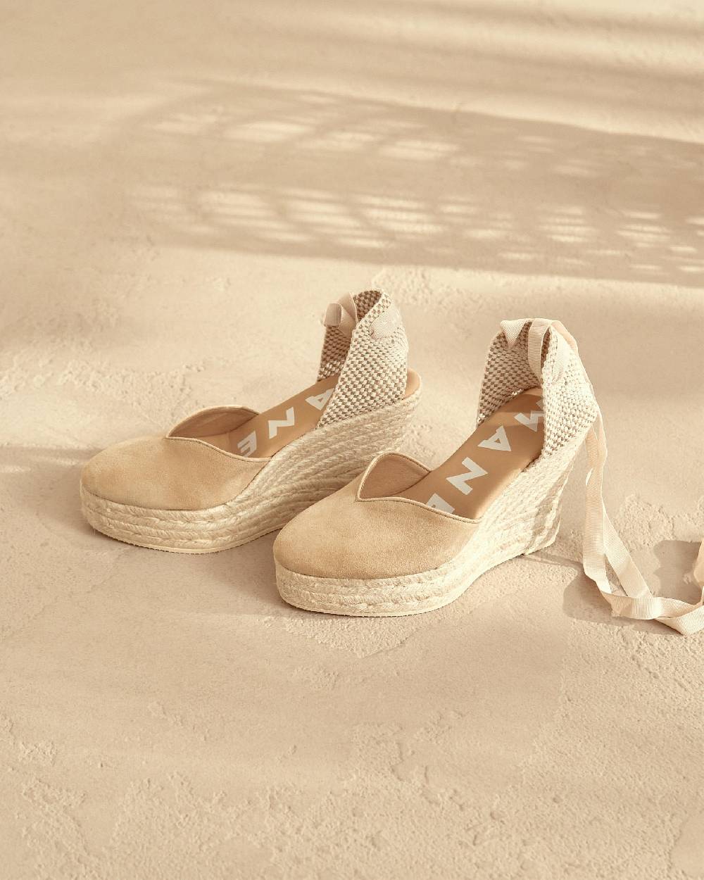 Manebí Soft Suede Heart-Shaped|Wedge Espadrilles - Hamptons Champagne Beige Promozione