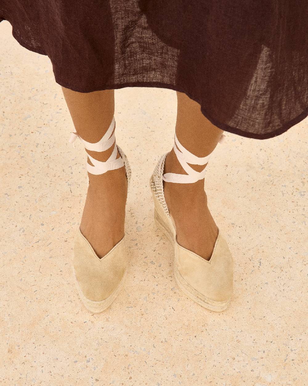 Manebí Soft Suede Heart-Shaped|Wedge Espadrilles - Hamptons Champagne Beige Promozione