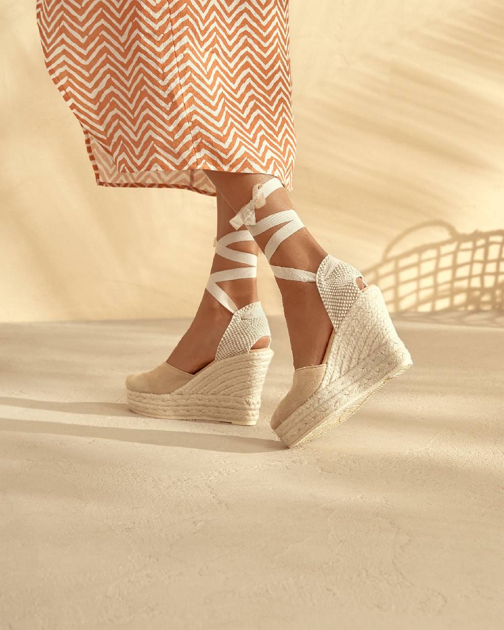 Manebí Soft Suede Heart-Shaped|Wedge Espadrilles - Hamptons Champagne Beige Promozione