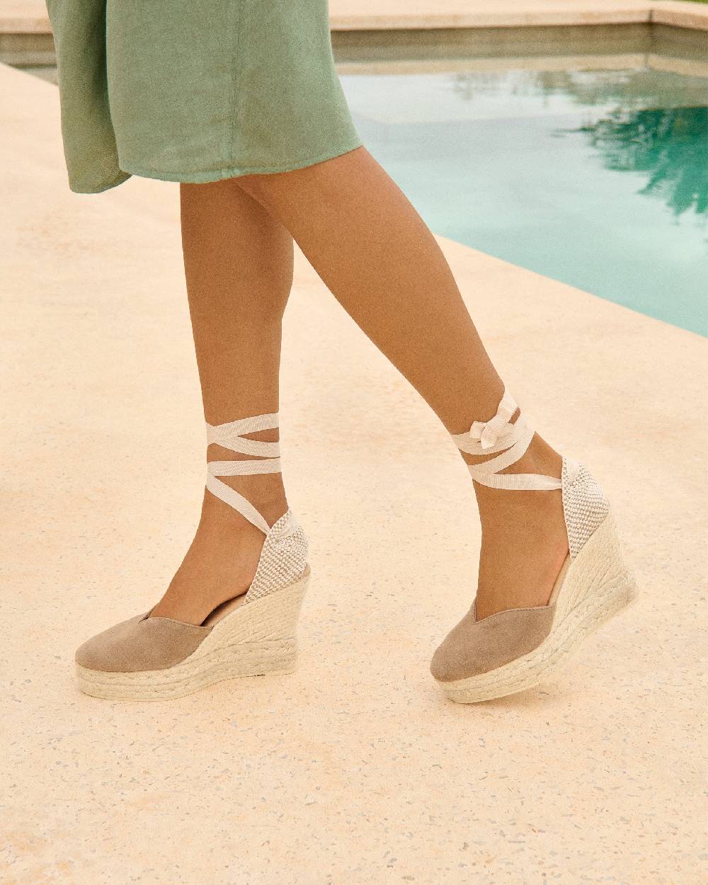 Manebí Soft Suede Heart-Shaped|Wedge Espadrilles - Hamptons Vintage Taupe Spedizione Gratuita