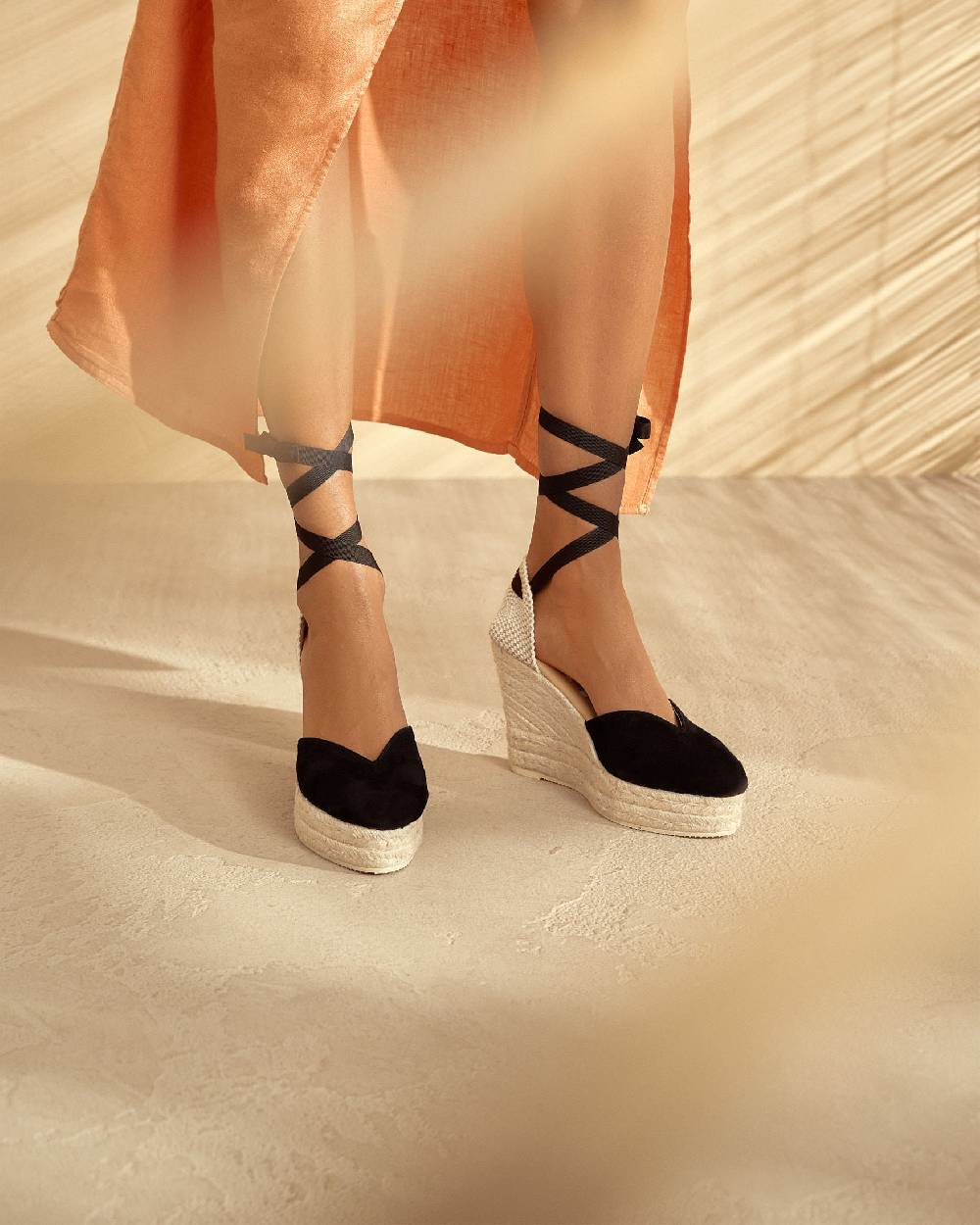 Manebí Soft Suede Heart-Shaped|Wedge Espadrilles - Hamptons Black Pezzi Unici