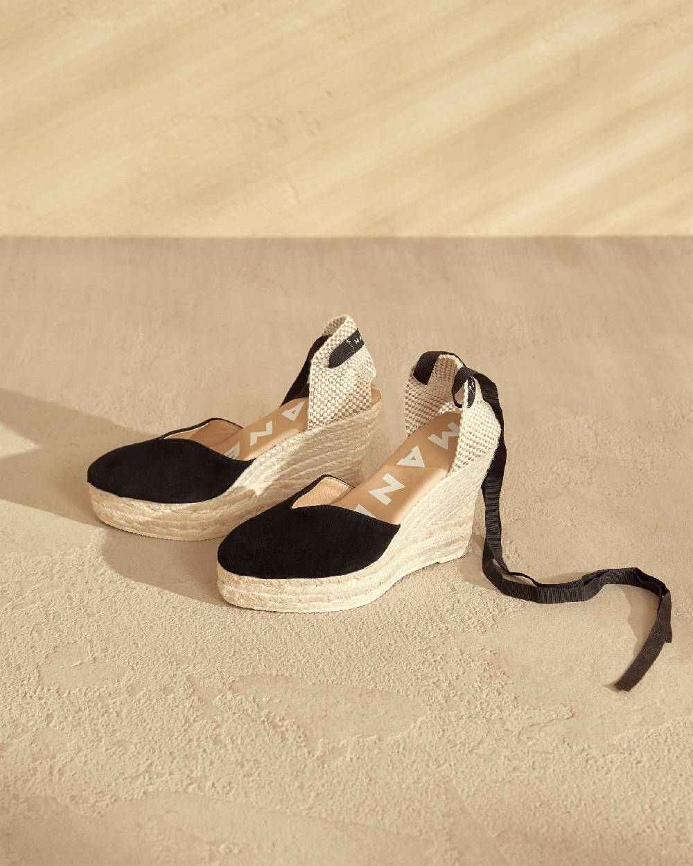 Manebí Soft Suede Heart-Shaped|Wedge Espadrilles - Hamptons Black Pezzi Unici