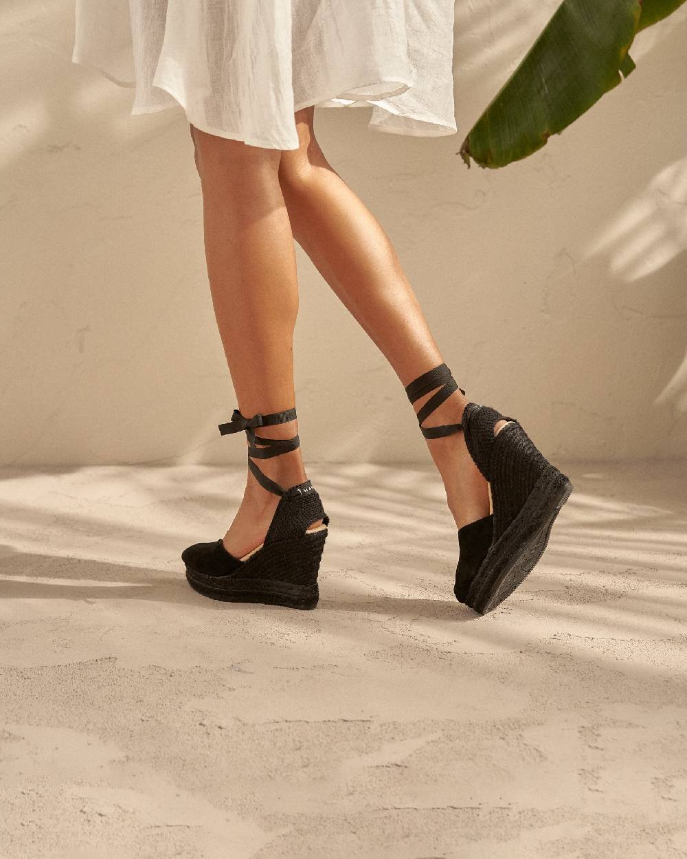 Manebí Soft Suede Heart-Shaped|Wedge Espadrilles - Hamptons Black On Tone Soddisfazione Garantita