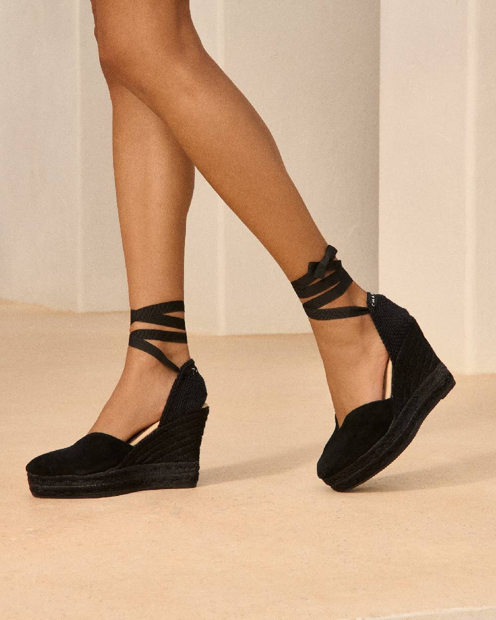 Manebí Soft Suede Heart-Shaped|Wedge Espadrilles - Hamptons Black On Tone Soddisfazione Garantita