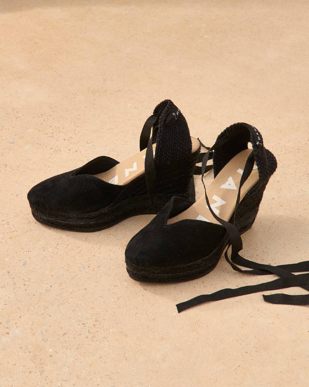 Manebí Soft Suede Heart-Shaped|Wedge Espadrilles - Hamptons Black On Tone Soddisfazione Garantita